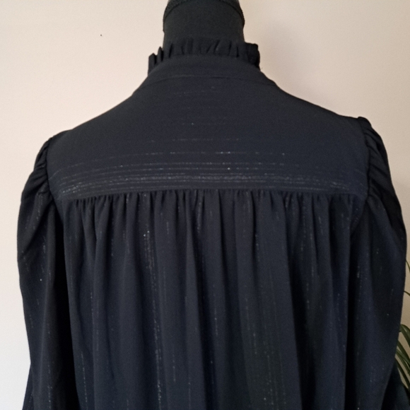 DKNY Women's Lurex Blouse Black Long Sleeve Ruffle Top Medium NWOT - Picture 8 of 12